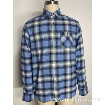 Blue Single Pocket Flannel Plaid Shirt